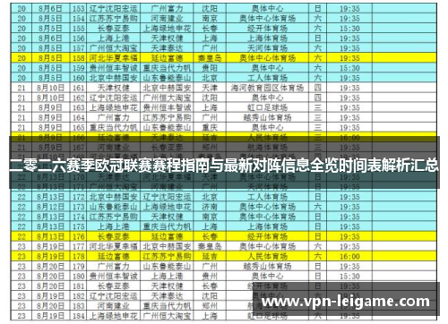 二零二六赛季欧冠联赛赛程指南与最新对阵信息全览时间表解析汇总 二零二六赛季欧冠联赛赛程指南与最新对阵信息全览时间表解析汇总
