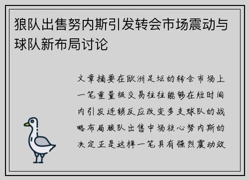 狼队出售努内斯引发转会市场震动与球队新布局讨论